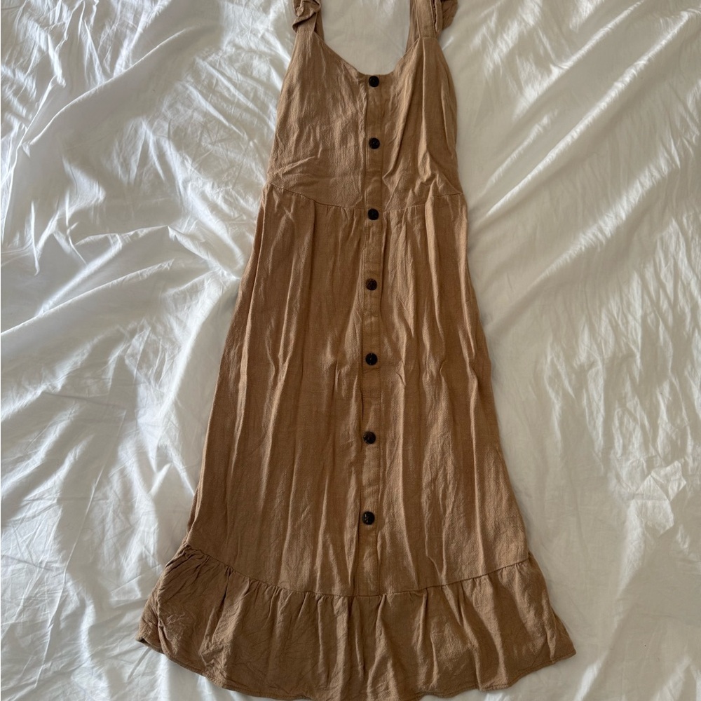 Elegant Tan Button-Down Dress